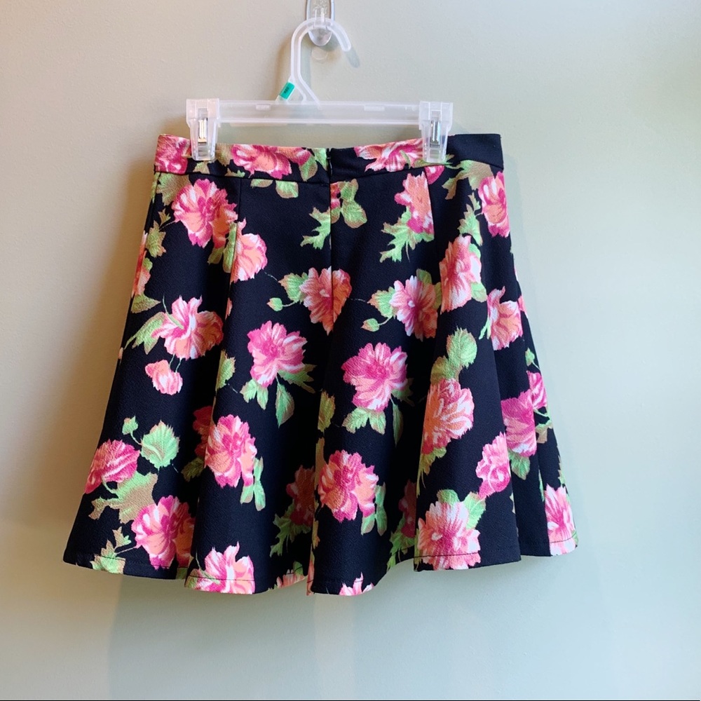 Flowy Black Skirt with Roses